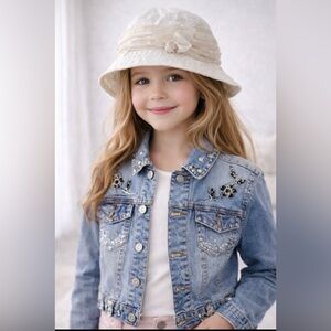 Light Blue Embellished Girls' Denim Jacket